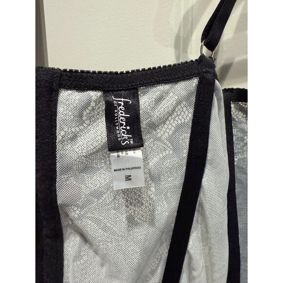 Frederick's of Hollywood Black White Bustier Corset Top Maid Coquette Medium - Picture 6 of 7